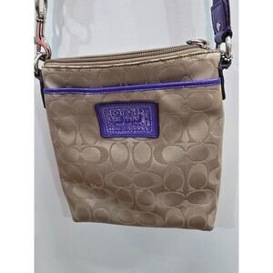 Coach Brown Signature Purple Poppy Crossbody Small Swingpack Tote Shoulder Bag